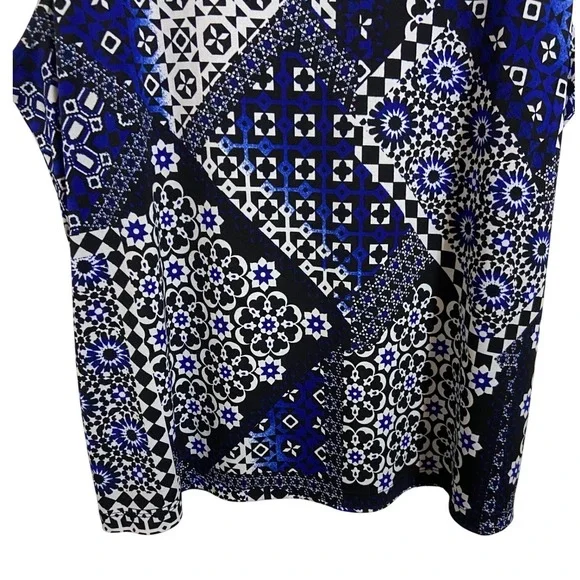 Easywear by Chico's Blue Geometric Patchwork Blouse Eclectic Career Size 2 L - Picture 9 of 9